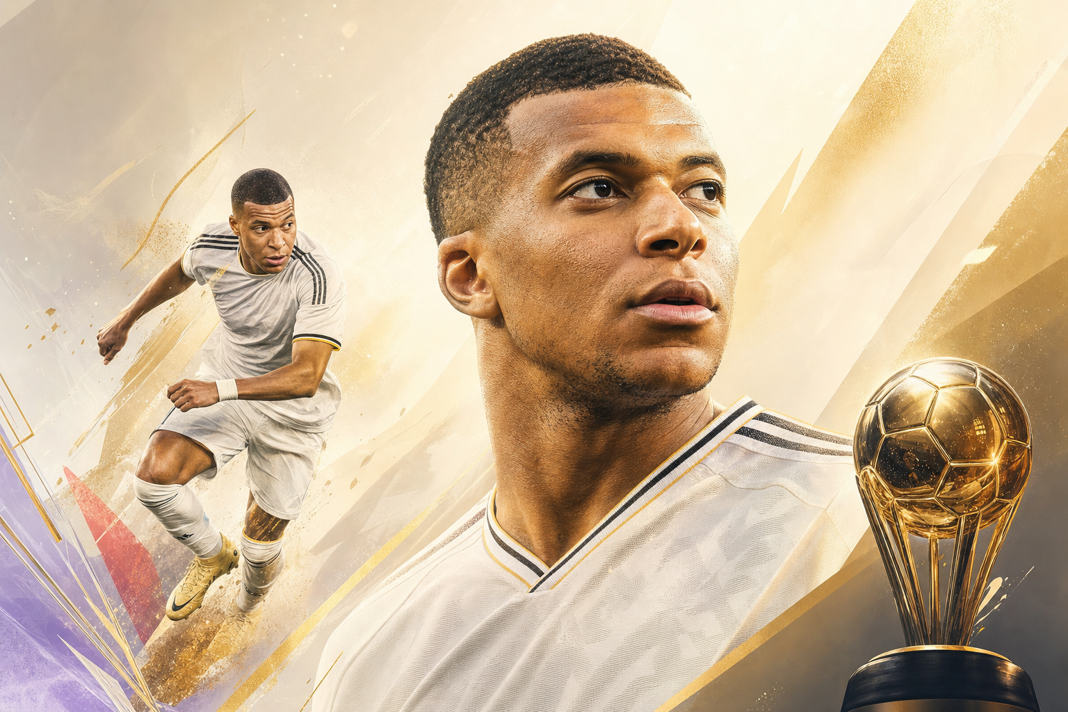 Illustration éditoriale générée par IA pour « Mbappé défend son intensité défensive au Real Madrid »