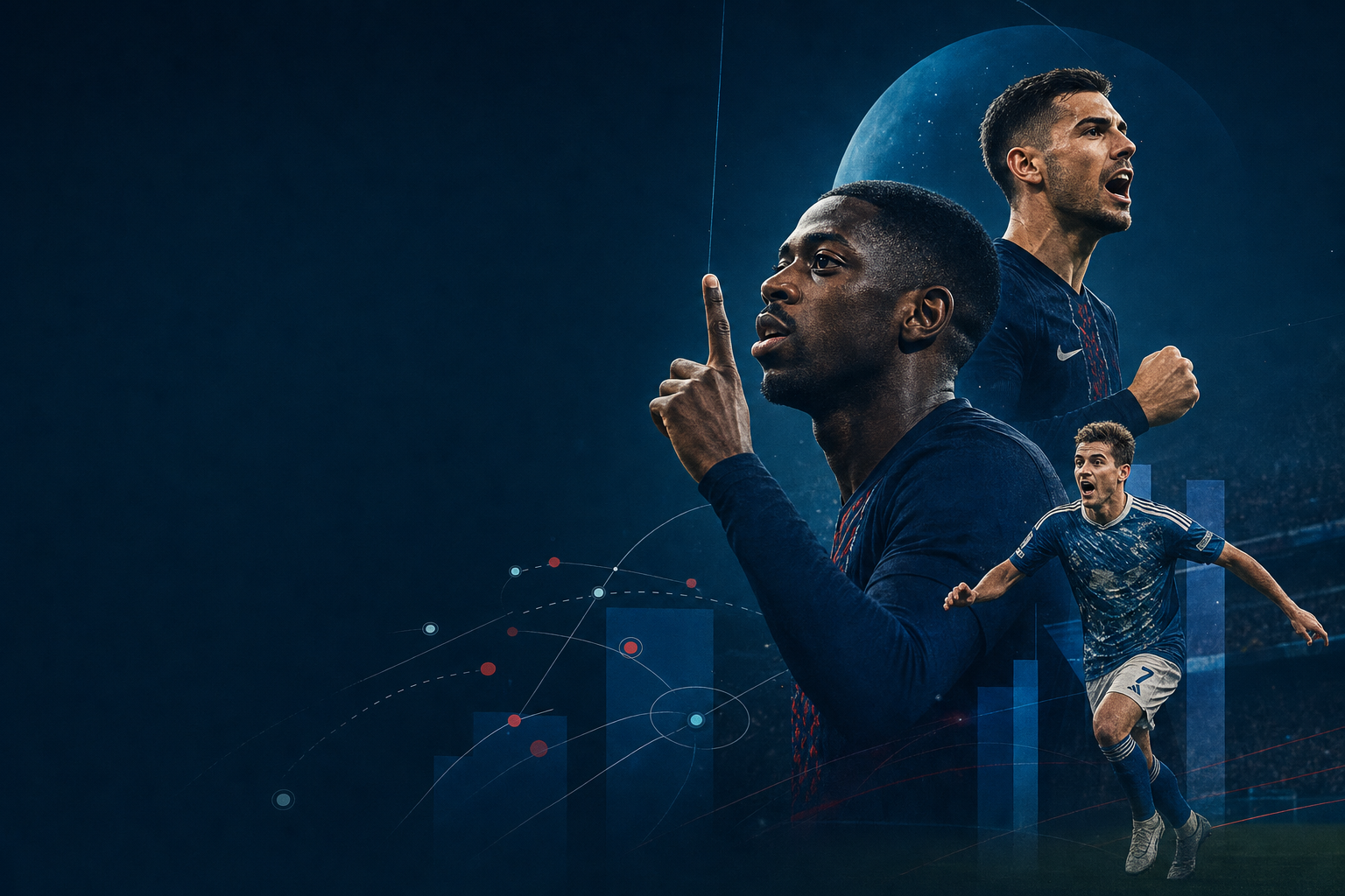Illustration éditoriale D3 générée par IA : « Paris Saint-Germain domine, Como crée la surprise : la Journée 1 en Ligue des champions »