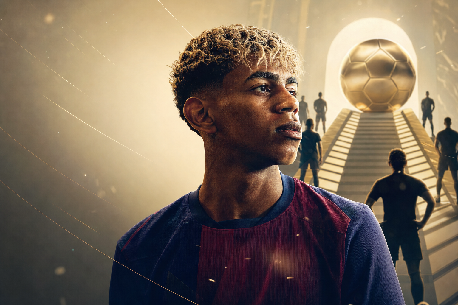 Illustration éditoriale D3 générée par IA : « Le Ballon d’Or 2026 n’a pas encore été remis. Lamine Yamal est déjà numéro 1 pour 2027 »